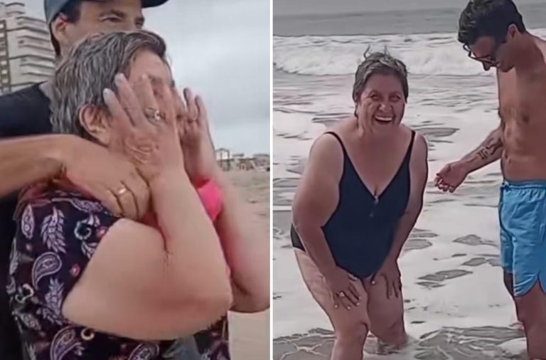 Una abuelita argentina, de 72 años de edad, visitó por primera vez en su vida a la playa y su reacción se volvió viral.