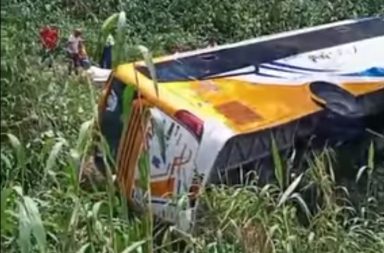 Un bus de transporte interprovincial de la cooperativa manabita Carlos Alberto Aray cayó al abismo en la vía Alóag-Santo Domingo.