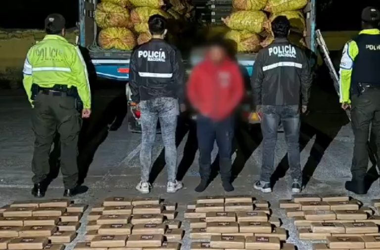 En medio de un cargamento de sacos de papas que era transportado en un camión, la Policía encontró droga.