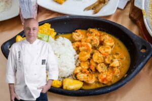 El encocado de langostinos del chef Jorge Rausch tiene una mezcla de sabores.