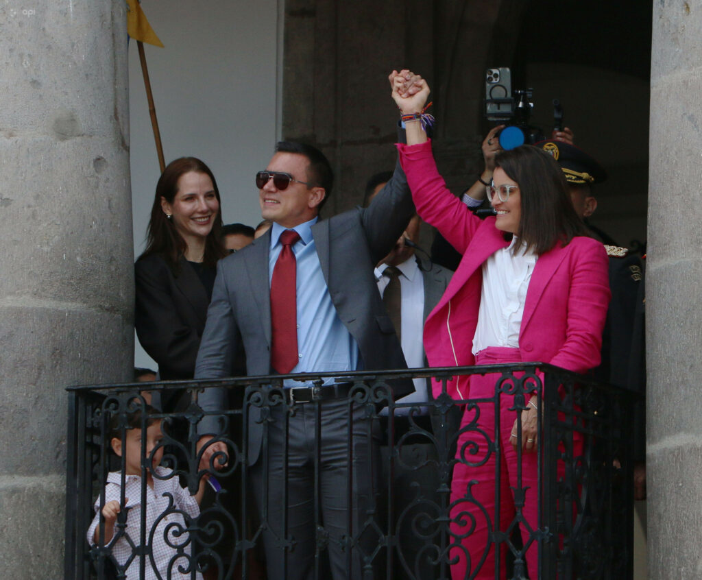 El presidente Daniel Noboa junto a su vicepresidenta, María José Pinto en el Palacio de Carondelet.