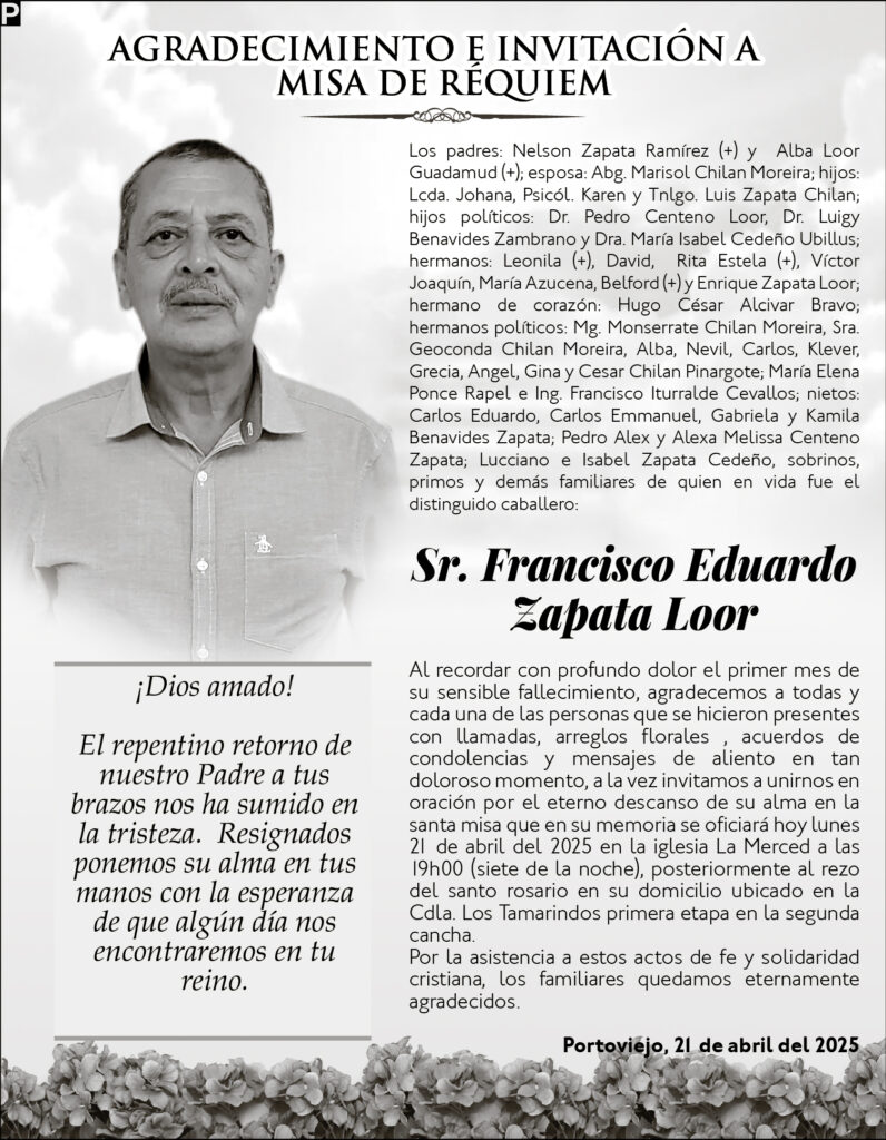 Invitación a Misa: Francisco Zapata Loor