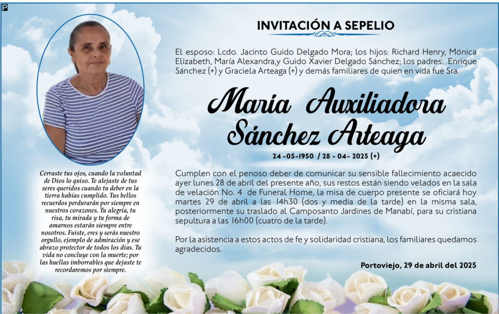 INVITACIÓN A SEPELIO: María Auxiliadora Sánchez Arteaga