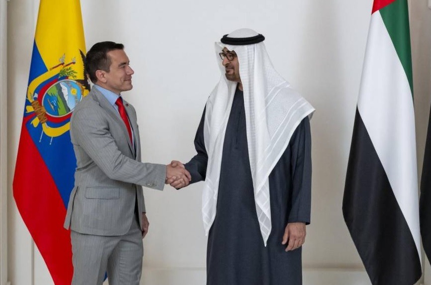Daniel Noboa, se reunió con el jeque Mohamed Bin Zayed Al Nahyan, emir de Abu Dabi y presidente de Emiratos Árabes Unidos (EAU).