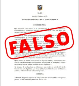 El falso decreto de feriado nacional que circula en las redes sociales.