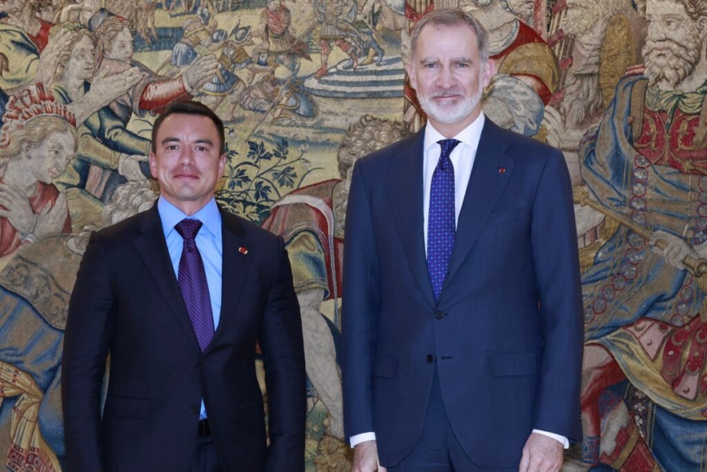 El presidente Daniel Noboa se reúne con el rey Felipe VI en Madrid; es su cuarto encuentro desde 2023