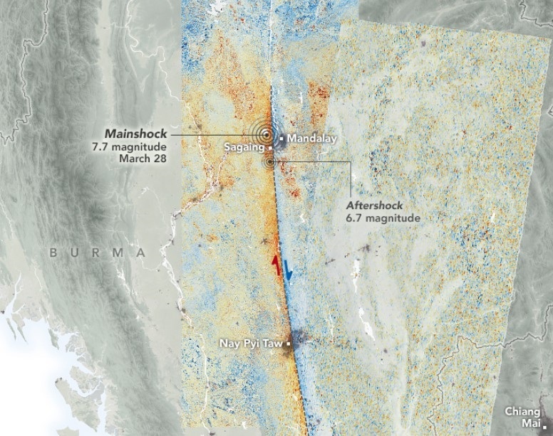 Datos satelitales revelan ruptura de 550 km en la Falla de Sagaing