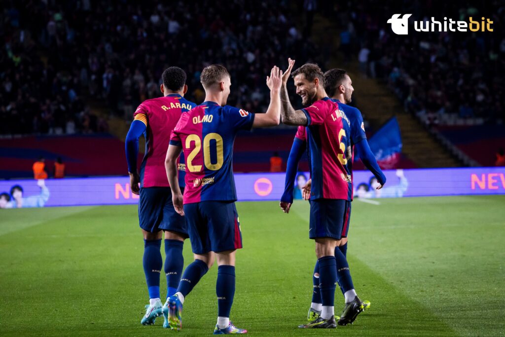 Jugadores del FC Barcelona celebrando.
