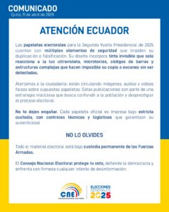 CNE garantiza transparencia electoral: Papeletas infalsificables y seguras para la Segunda Vuelta presidencial en Ecuador.