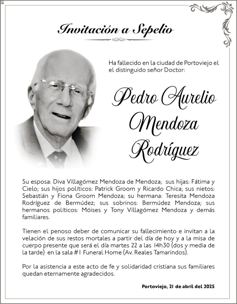 INVITACIÓN A SEPELIO: Pedro Aurelio Mendoza Rodríguez