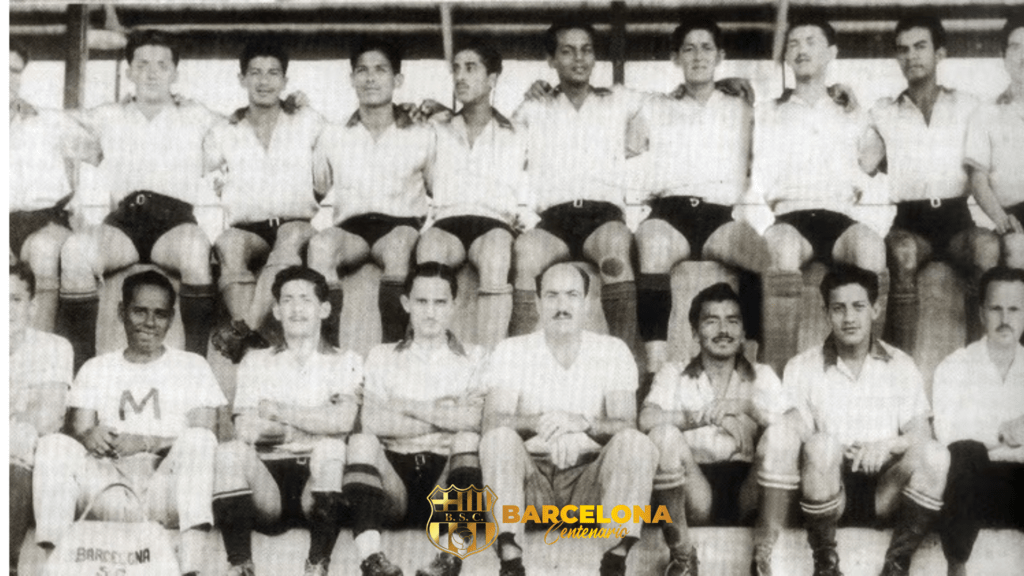 La plantilla de jugadores que actuaron en Barcelona en 1950.