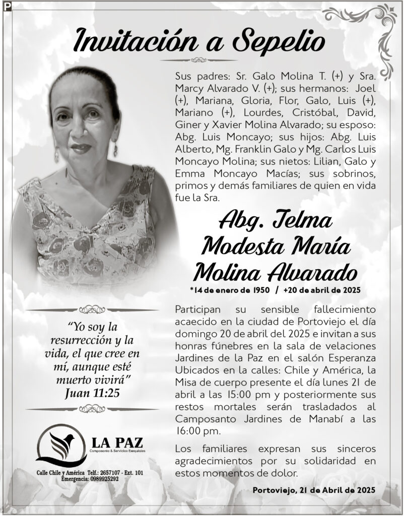 INVITACIÓN A SEPELIO ABG TELMA MODESTA MARIA MOLINA ALVARADO