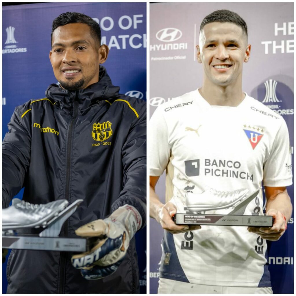 José Contreras y Alex Arce, jugadores de Barcelona y Liga de Quito.