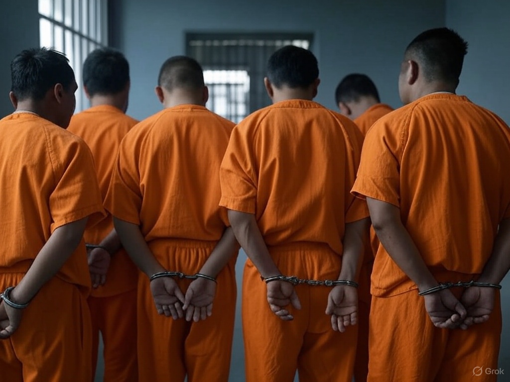 Los siete detenidos por el delito de tráfico de drogas.