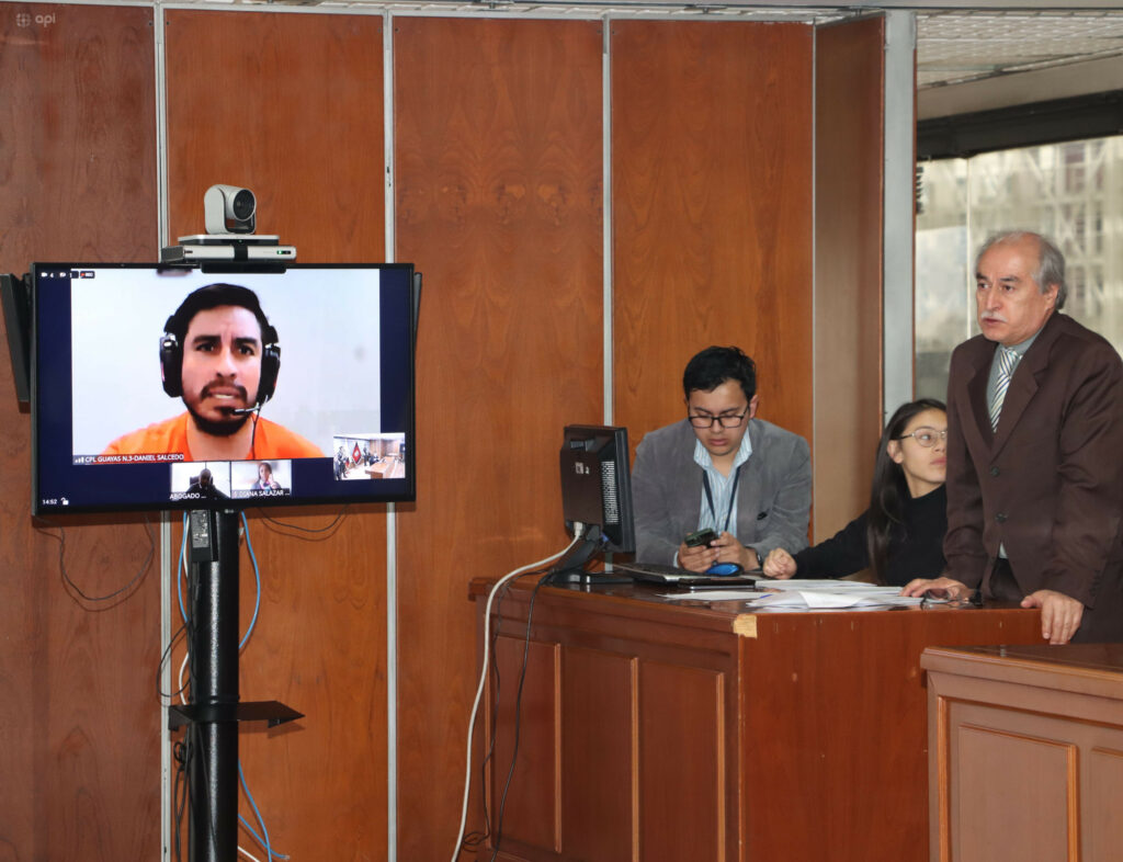 Disculpas públicas virtuales desde la cárcel de la Roca por parte de Daniel Salcedo, en la Corte Nacional de Justicia, como medida de reparación en el caso Metástasis. Fotos: API