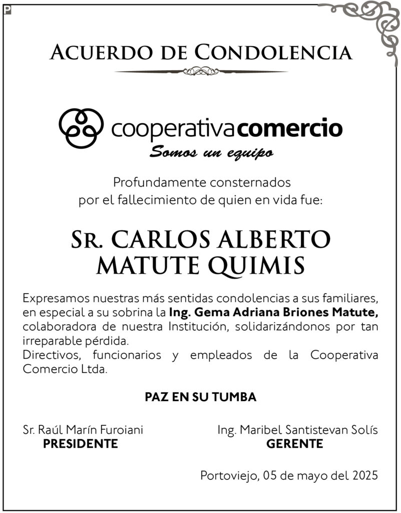 ACUERDO DE CONDOLENCIA: Carlos Alberto Matute Quimis