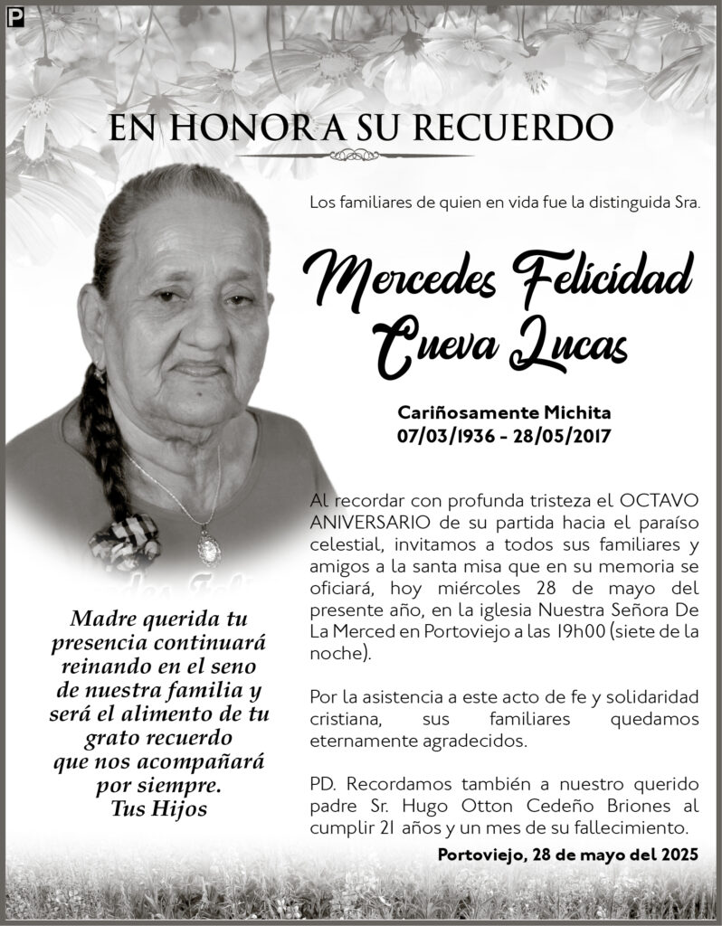 INVITACIÓN A MISA: Mercedes Felicidad Cueva Lucas