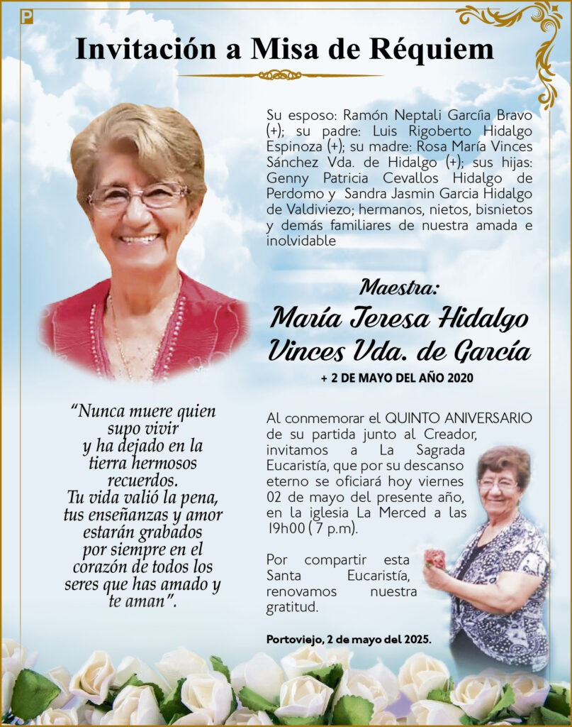 INVITACIÓN A MISA: María Jenesa Hidalgo Vinces