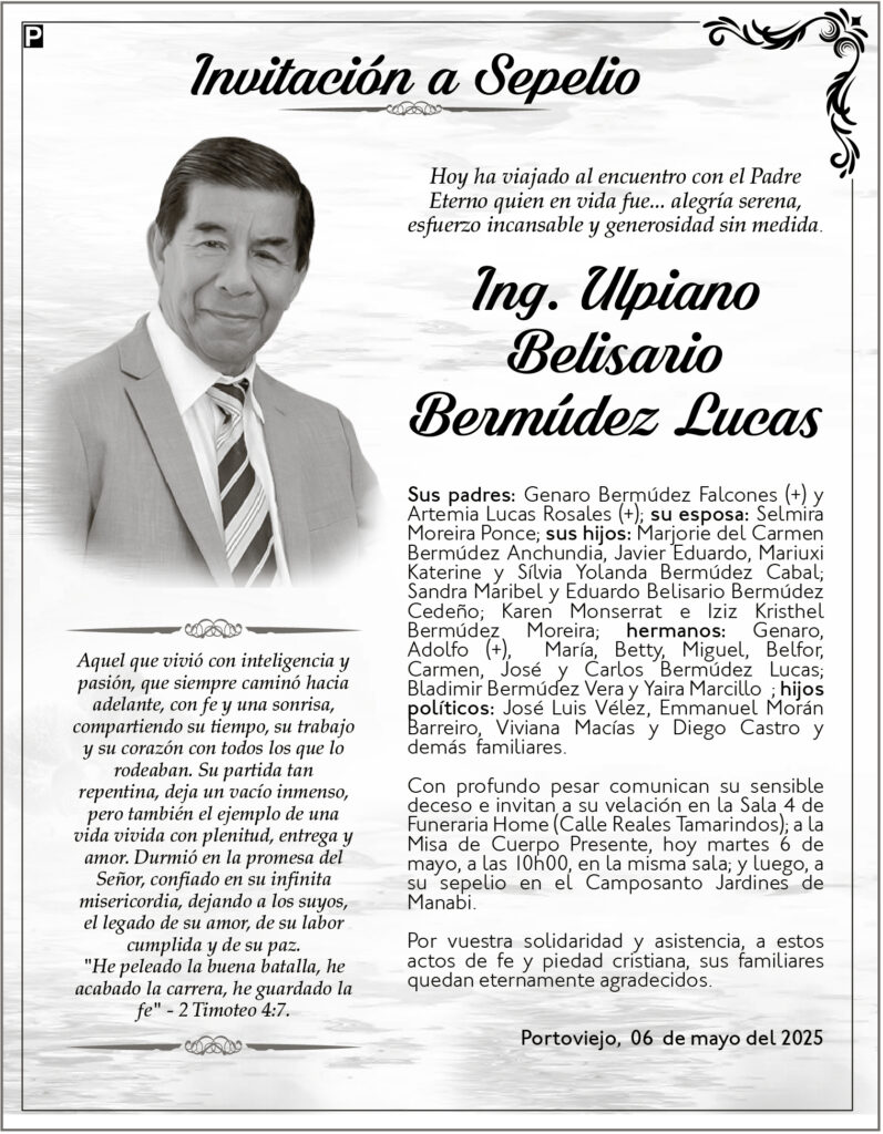INVITACIÓN A SEPELIO: Ulpiano Belisario Bermúdez Lucas