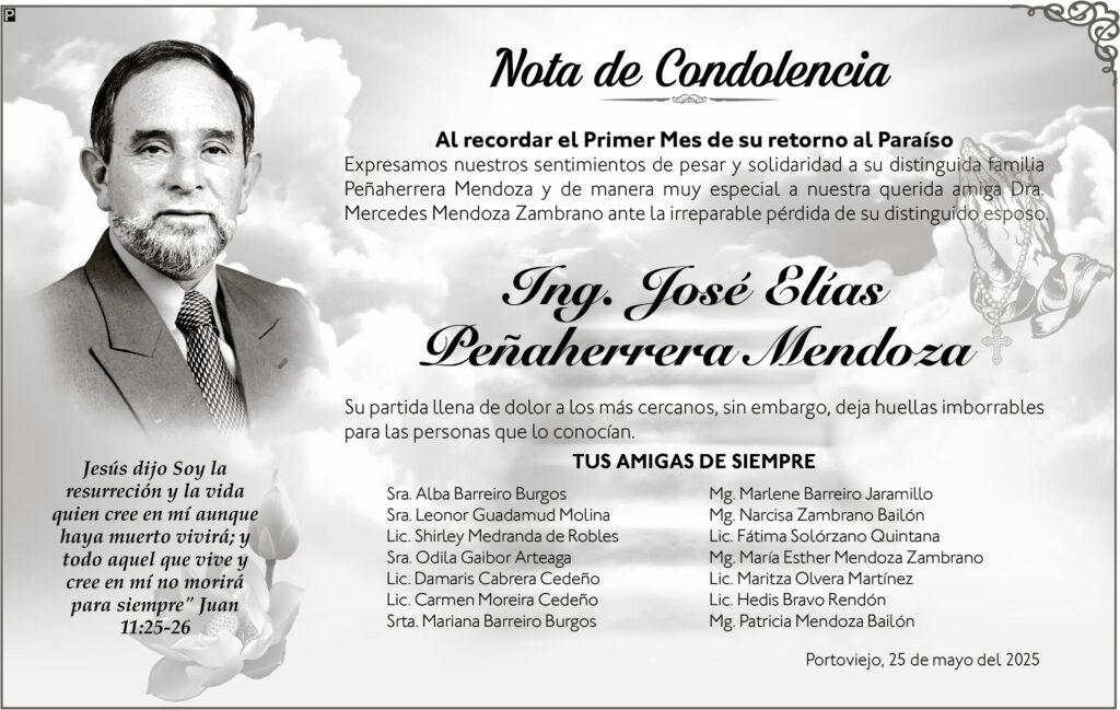 NOTA DE CONDOLENCIA: Ing. José Elías Peñaherrera Mendoza