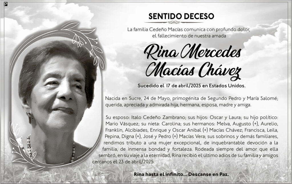SENTIDO DECESO: Rina Mercedes Macías Chávez