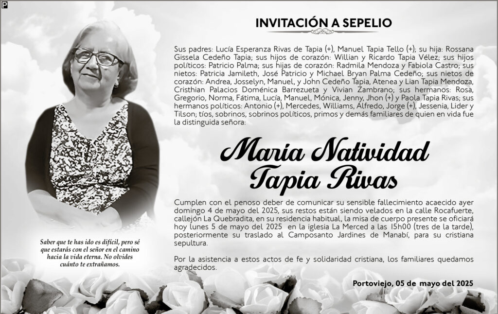 INVITACIÓN A SEPELIO: María Natividad Tapia Rivas