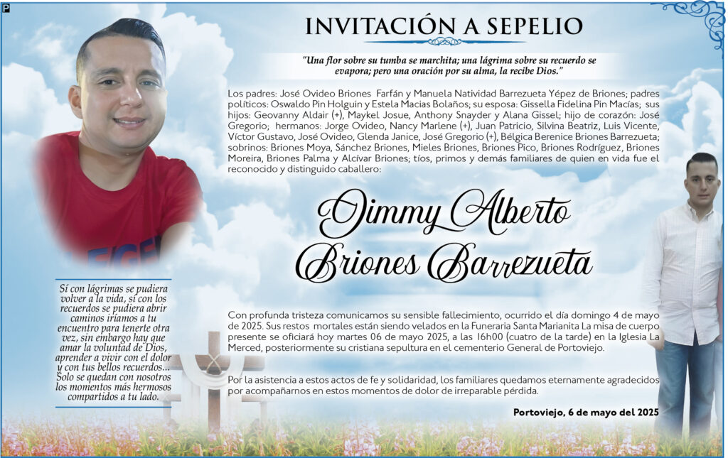 INVITACIÓN A SEPELIO: Jimmy Alberto Briones Barrezueta
