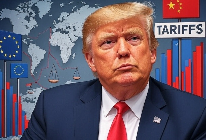 Ilustración sobre las decisiones arancelarias del presidente de EE.UU. Donald Trump