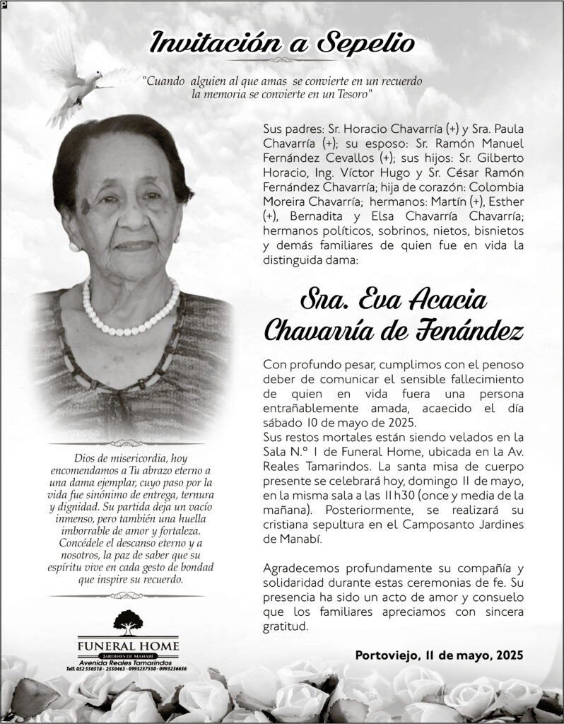INVITACIÓN A SEPELIO: Eva Acacia Chavarría de Fernández