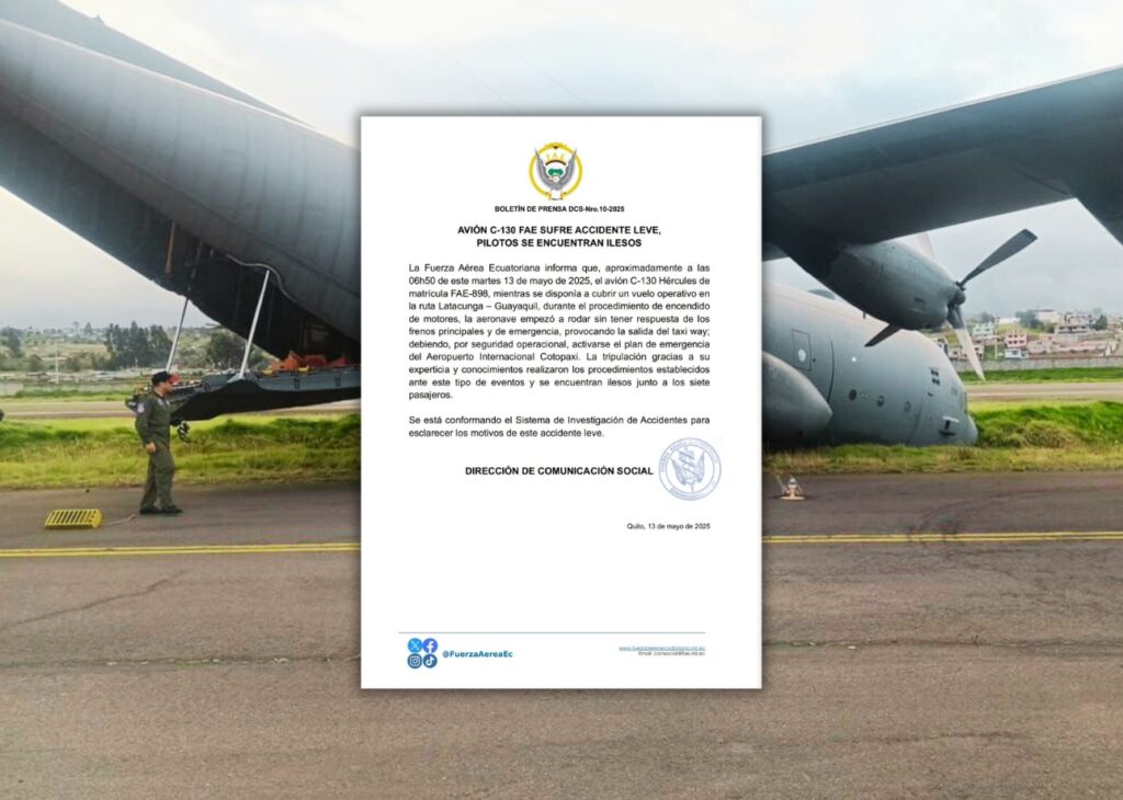 La FAE se pronunció sobre el accidente del avión Hércules C-130 en el aeropuerto de Cotopaxi