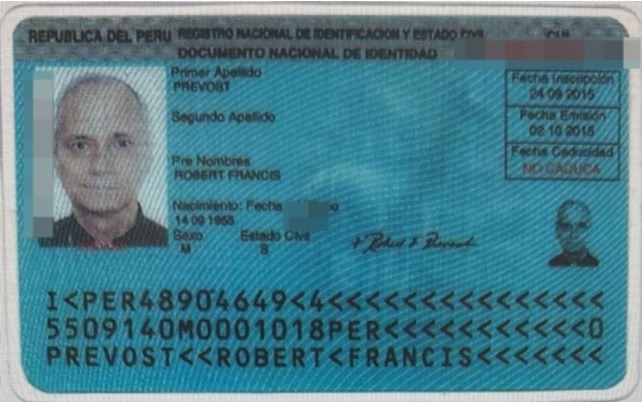 La cédula o DNI peruano del Papa León XIV