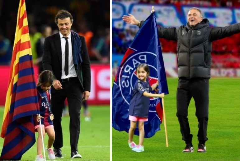 Luis Enrique celebra junto a su hija Xana.