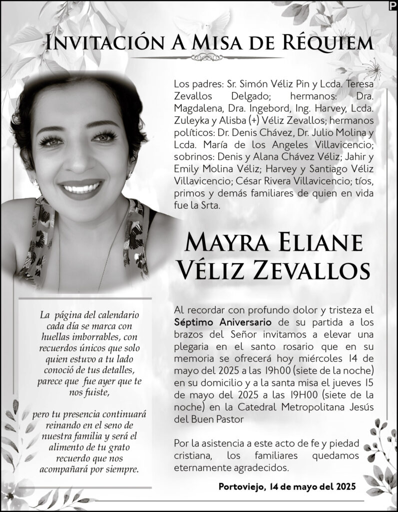 INVITACIÓN A MISA: Mayra Eliane Véliz Zevallos