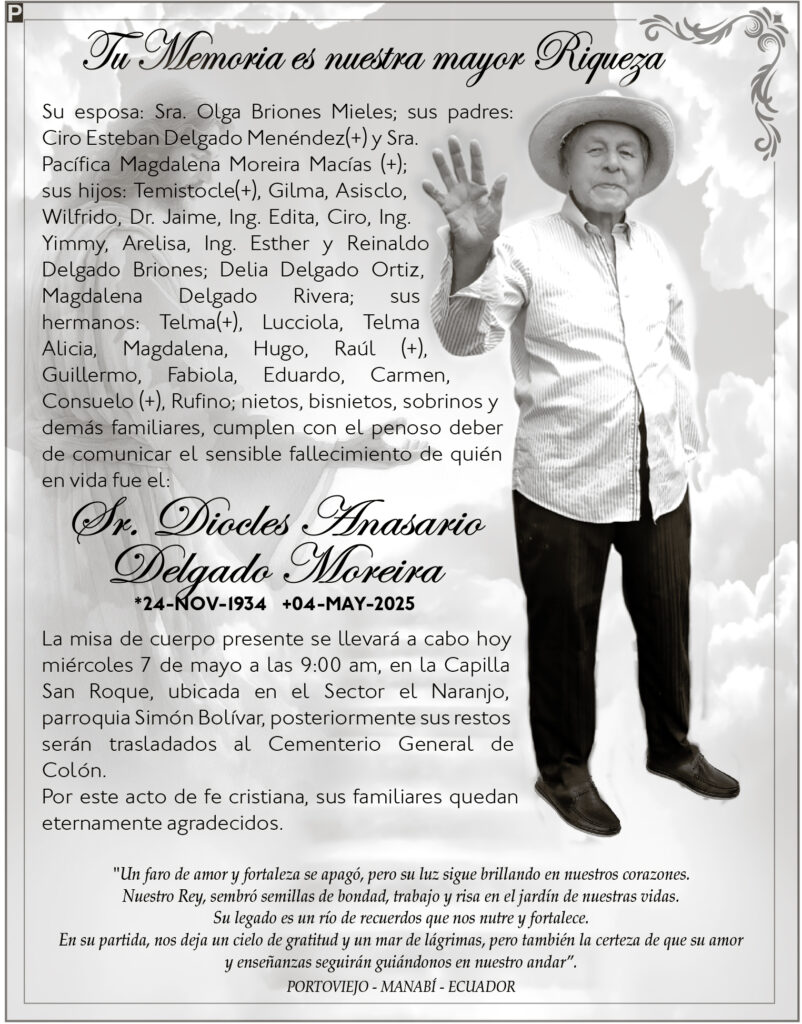 INVITACIÓN A SEPELIO: Diocles Anasario Delgado Moreira