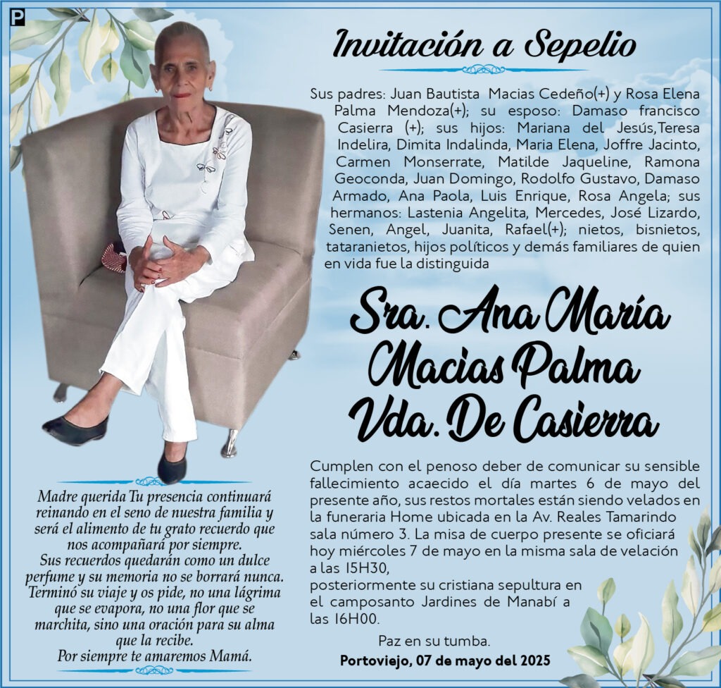 INVITACIÓN A SEPELIO: Ana María Macías Palma