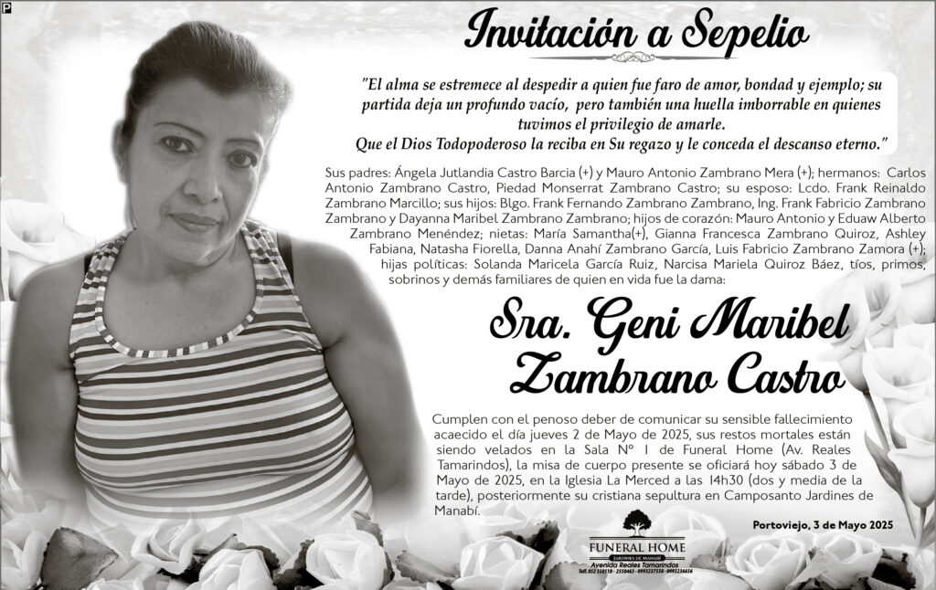INVITACIÓN A SEPELIO: Geni Maribel Zambrano Castro
