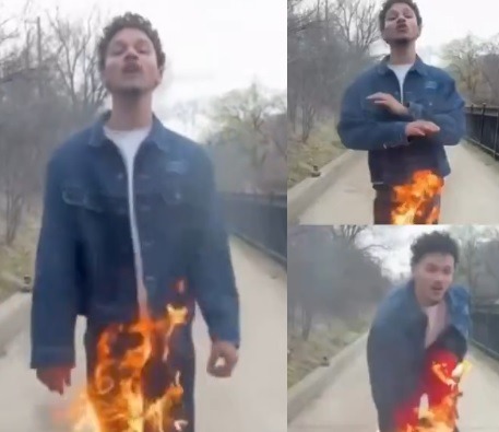 Un cantante anónimo desató controversia al prender fuego a sus pantalones durante la grabación de un videoclip.