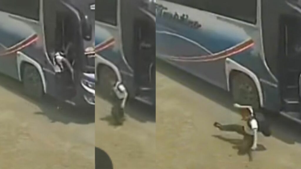Video: Así fue la aparatosa caída de un estudiante menor de edad desde un bus de la cooperativa Turístico Manabí, en Sucre. (Redes sociales).
