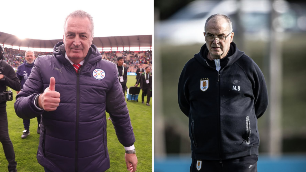 Alfaro y Bielsa con sus oncenas listas para el duelo Paraguay vs. Uruguay en Asunción