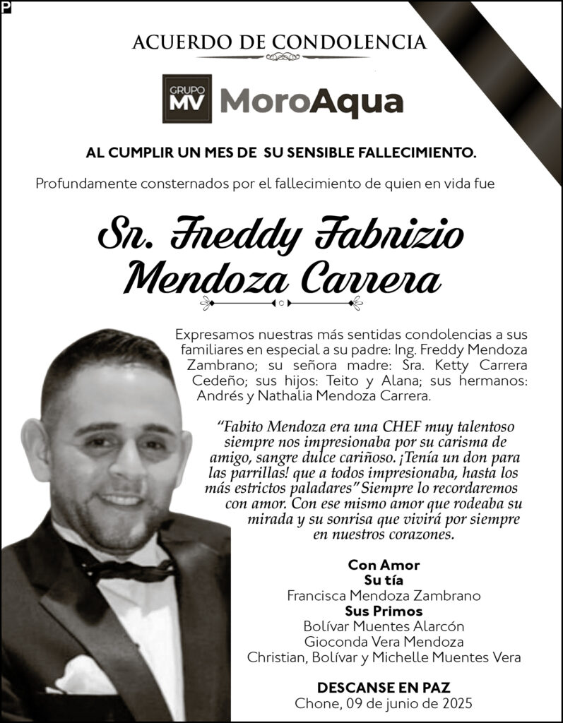 ACUERDO DE CONDOLENCIA: Sr. Freddy Fabrizio Mendoza Carrera