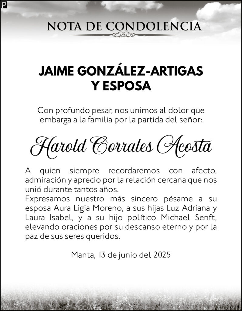 NOTA DE CONDOLENCIA: Harold Corrales Acosta
