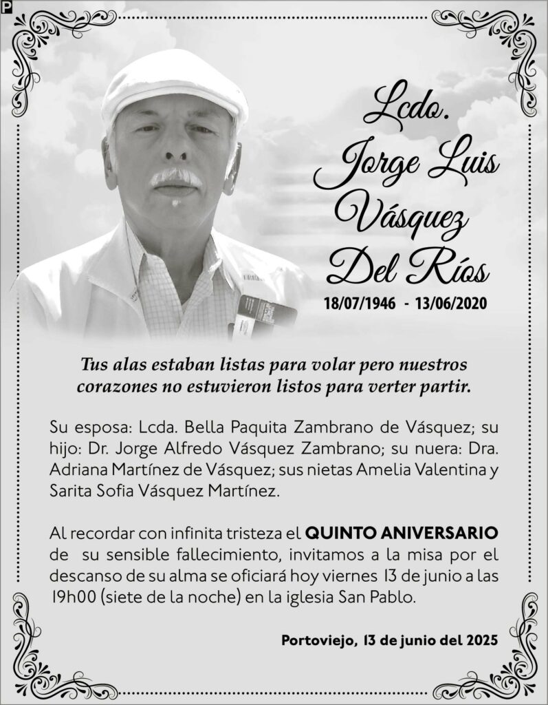 INVITACIÓN A MISA: Lcdo. Jorge Luis Vásquez de los Ríos