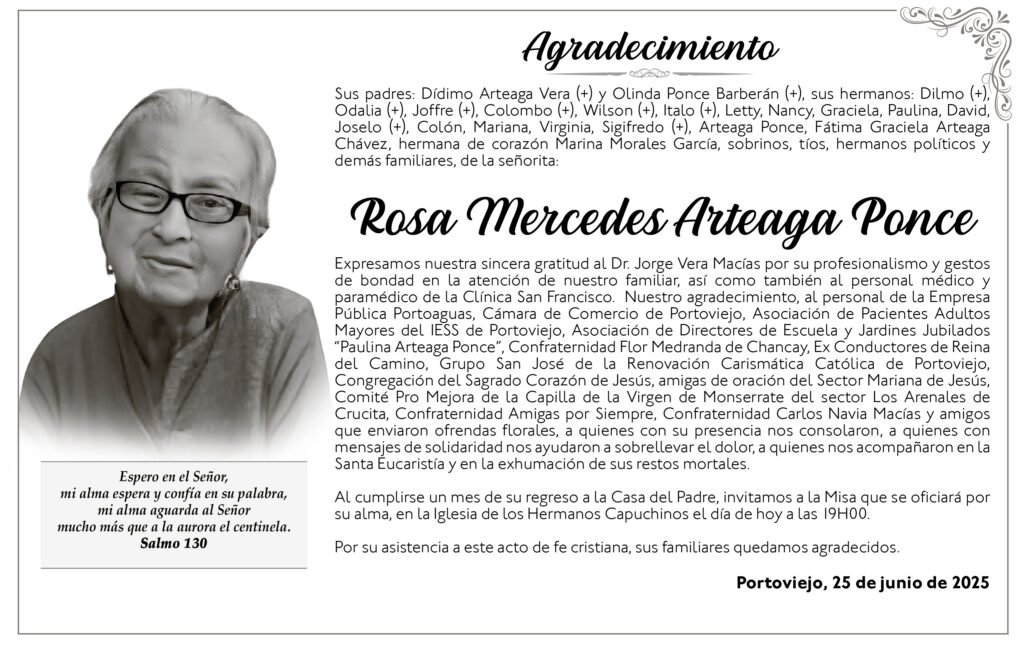 AGRADECIMIENTO: Rosa Mercedes Arteaga Ponce
