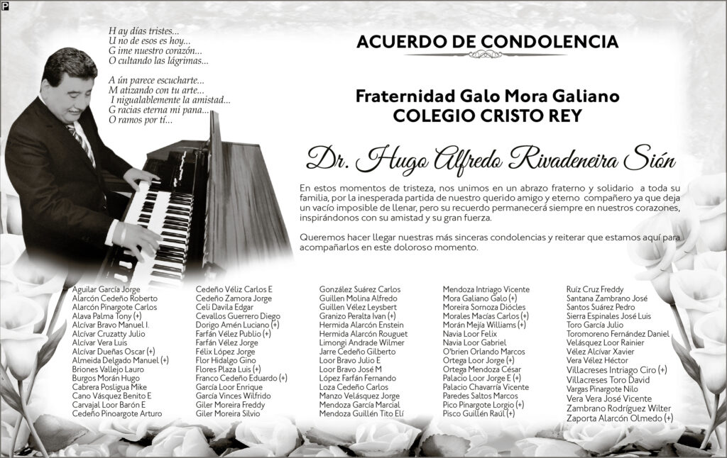 ACUERDO DE CONDOLENCIA: Dr. Hugo Alfredo Rivadeneira Sión