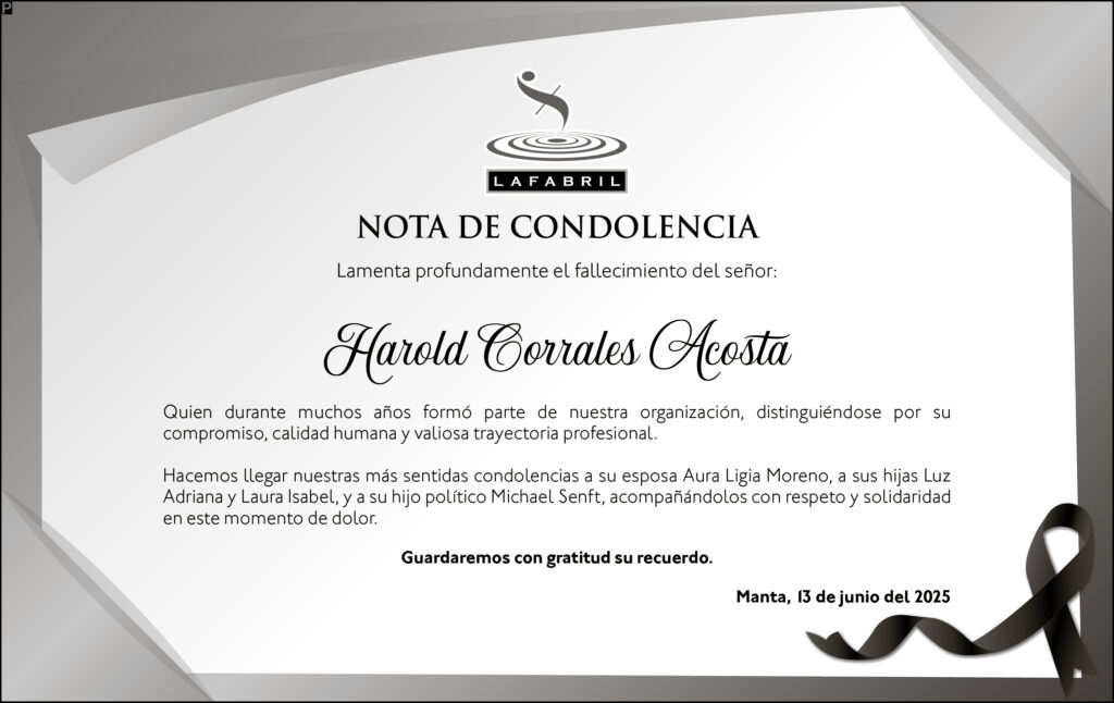 NOTA DE CONDOLENCIA: Harold Corrales Acosta