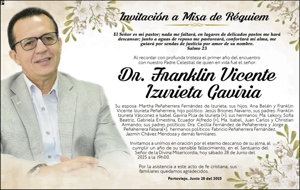 INVITACIÓN A MISA: Dr. Franklin Vicente Izurieta Gaviria