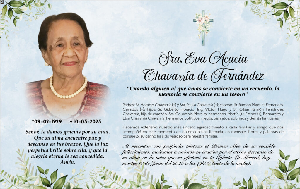 INVITACIÓN A MISA: Sra. Eva Acacia Chavarría de Fernández