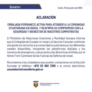 Embajada de Ecuador en Israel cierra temporalmente por seguridad regional