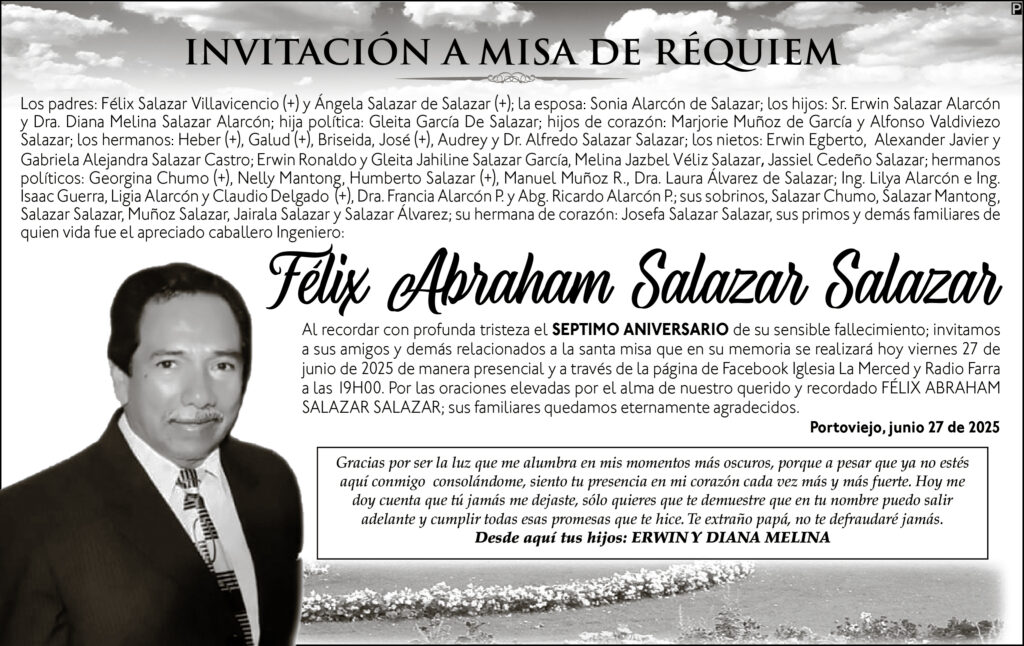 INVITACIÓN A MISA: Félix Abraham Salazar Salazar