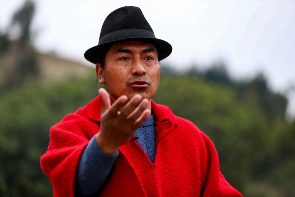 El dirigente indígena y presidente de la Conaie, Leonidas Iza.